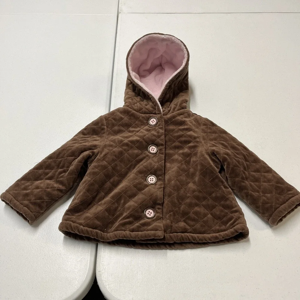 Gymboree Jacket Coat Brown Quilted Diamond Pink Faux Fur Lined Size 2T‎ Hooded